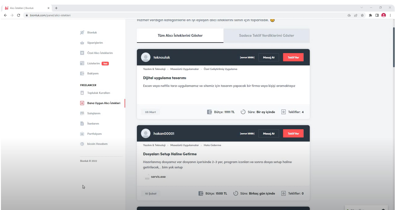 Hakan Yiğit Ak Servis programımızı kırdırmak için bionlukta ilan açmış